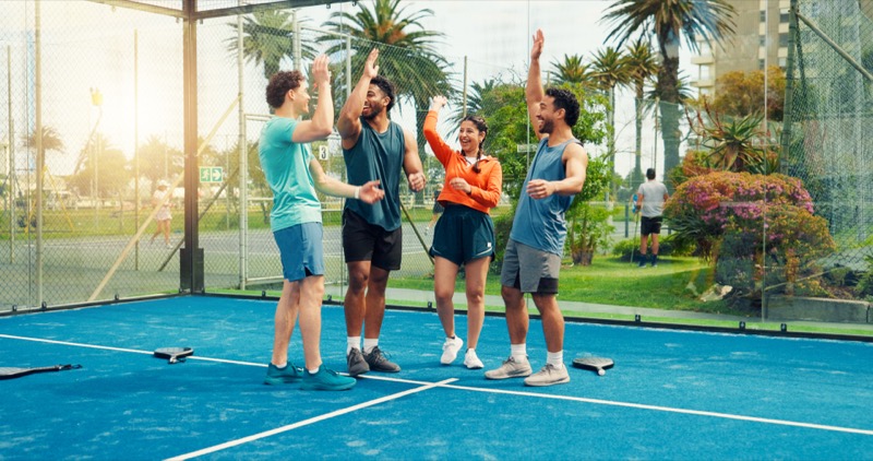Padel-Gruppe gibt sich High-Five